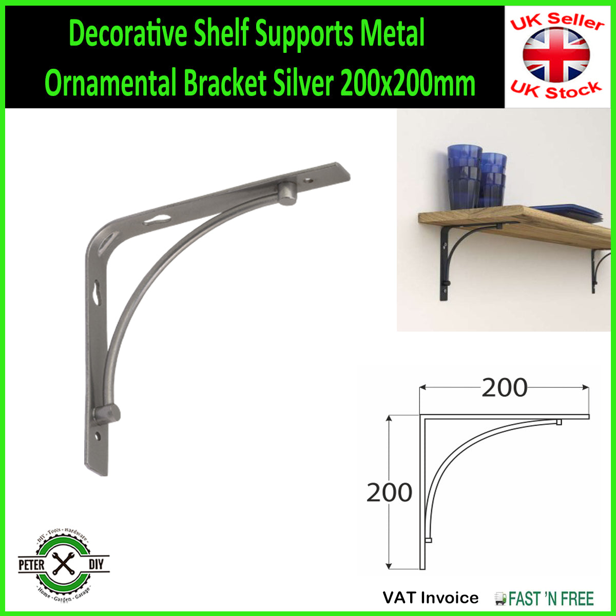 Decorative Shelf Supports Metal Ornamental Bracket Silver 2 Sizes
