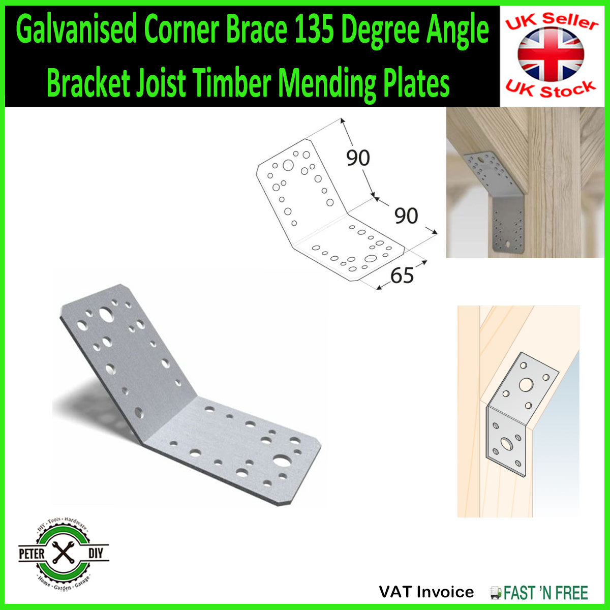 Galvanised Corner Brace 135 Degree Angle Bracket Joist Timber Mending Plates