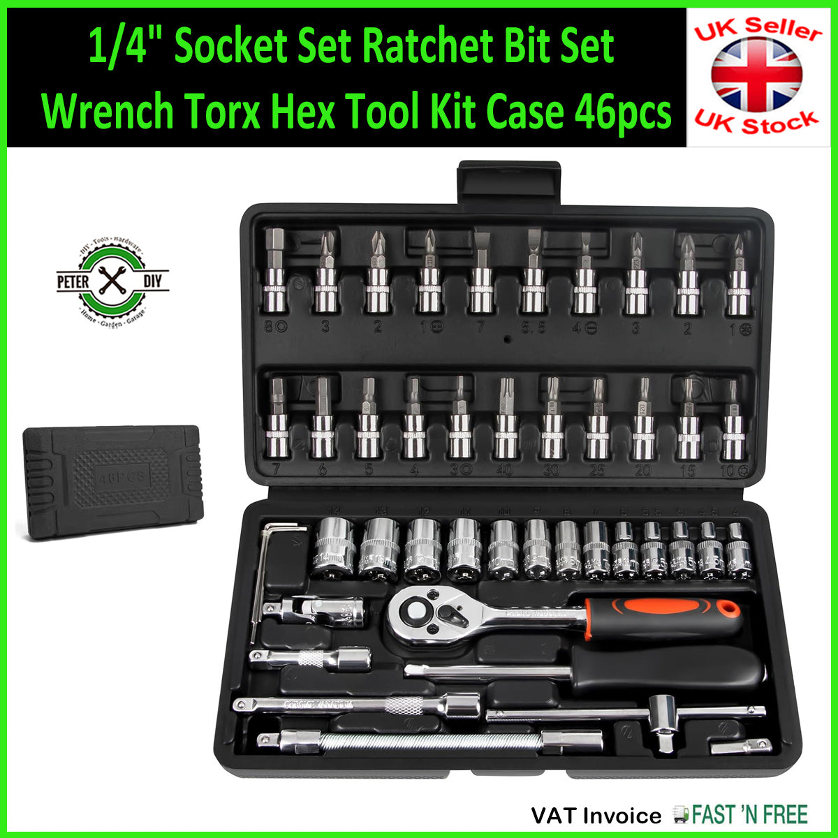 1/4" Socket Set Ratchet Bit Set Wrench Torx Hex Tool Kit Case 46pcs
