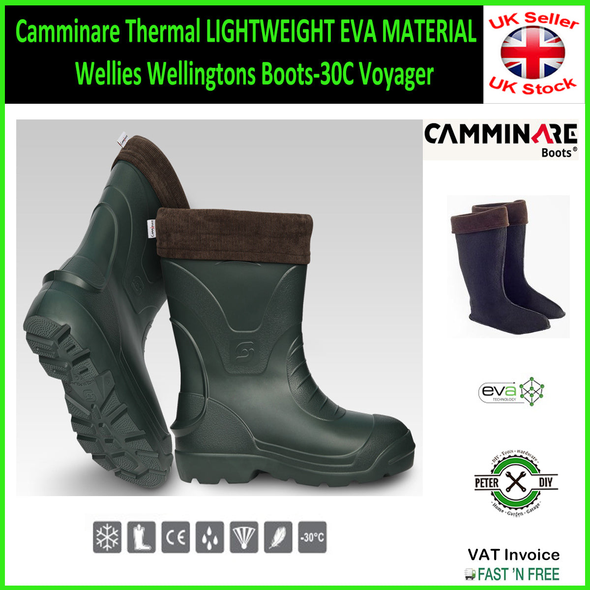 Camminare Thermal LIGHTWEIGHT EVA MATERIAL Wellies Wellingtons Boots-30C Voyager