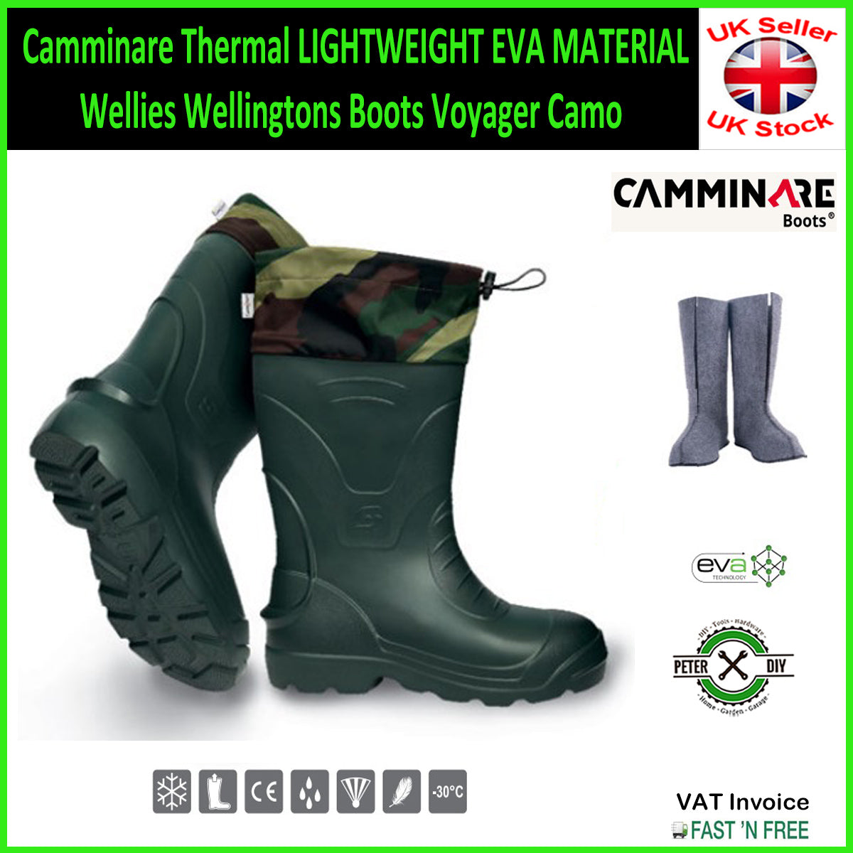 Camminare Thermal LIGHTWEIGHT EVA MATERIAL Wellies Wellingtons Boots Voyager Camo