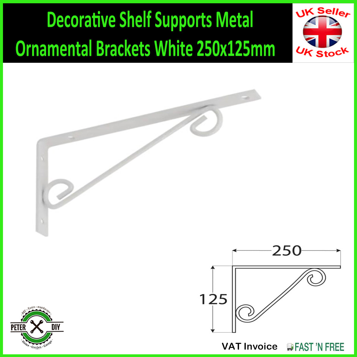 Decorative Shelf Supports Metal Ornamental Brackets White 3 Sizes 100-200mm