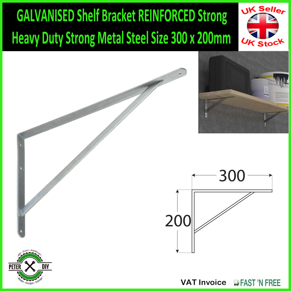 GALVANISED Shelf Bracket REINFORCED Strong Heavy Duty Strong Metal Steel 3 Sizes