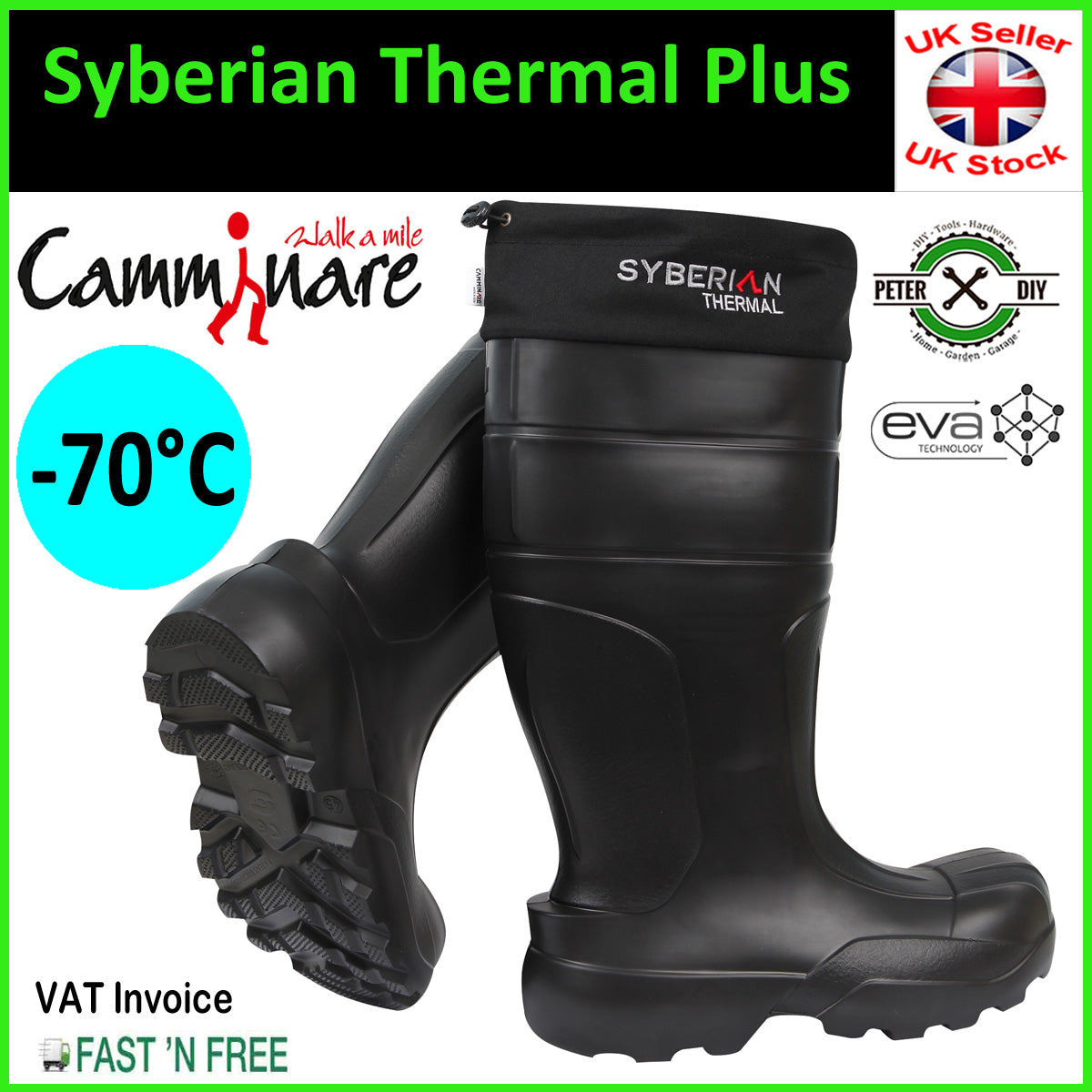 WELLINGTON BOOTS Wellies -70C Thermal LIGHTWEIGHT EVA Camminare Syberian Black