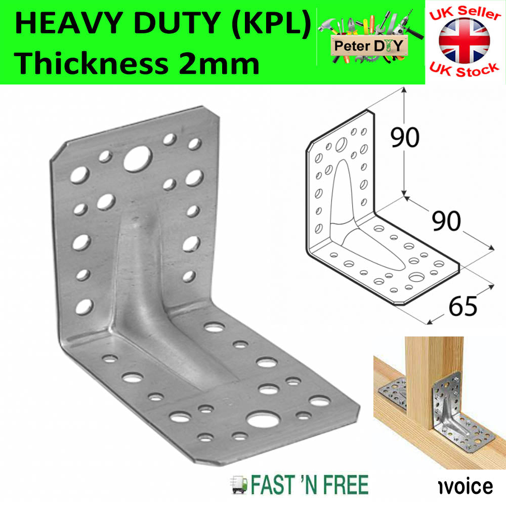 ANGLE BRACKET 2mm Thick HEAVY DUTY Corner Reinforced Galvanised Zinc Plated