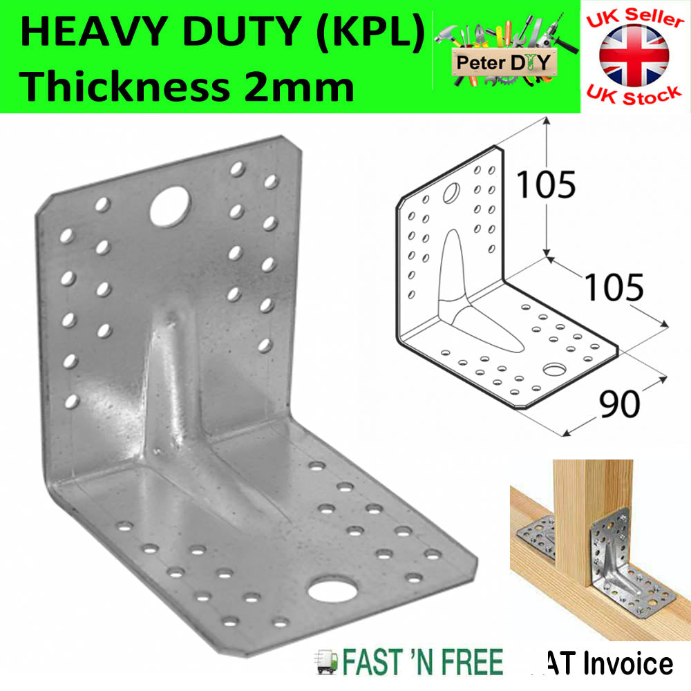 ANGLE BRACKET 2mm Thick HEAVY DUTY Corner Reinforced Galvanised Zinc Plated