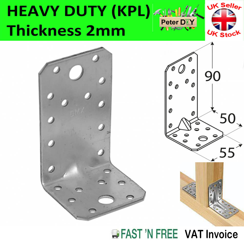 ANGLE BRACKET 2mm Thick HEAVY DUTY Corner Reinforced Galvanised Zinc Plated