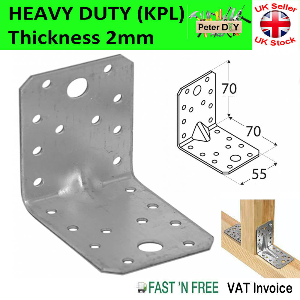 ANGLE BRACKET 2mm Thick HEAVY DUTY Corner Reinforced Galvanised Zinc Plated