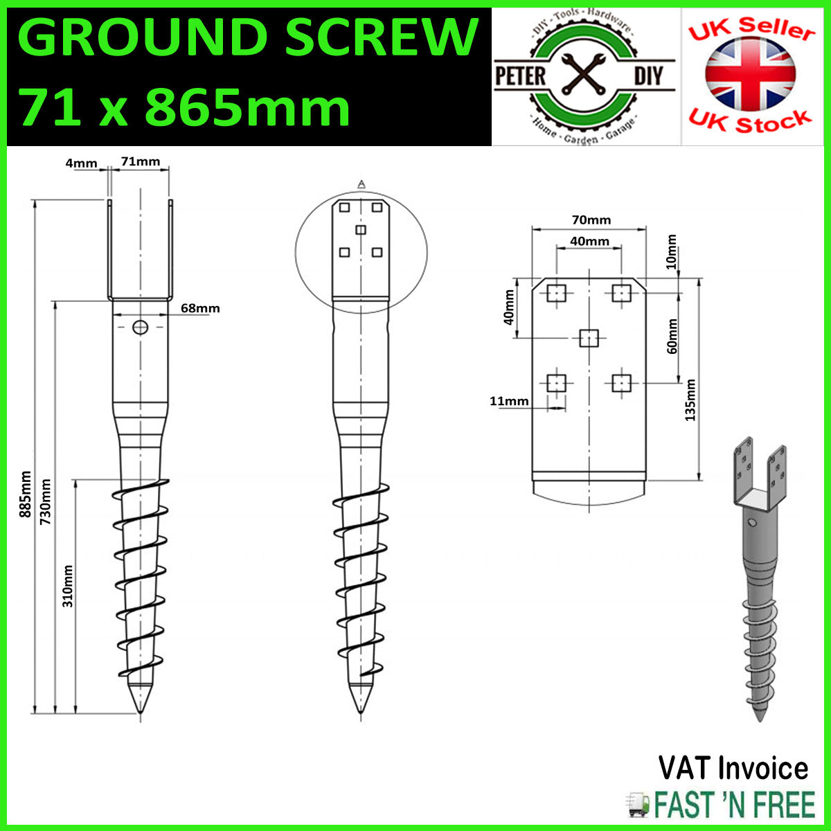 GROUND SCREWS FENCE POST Spike Support Holder Anchor Screw 70/80/90/100/120mm