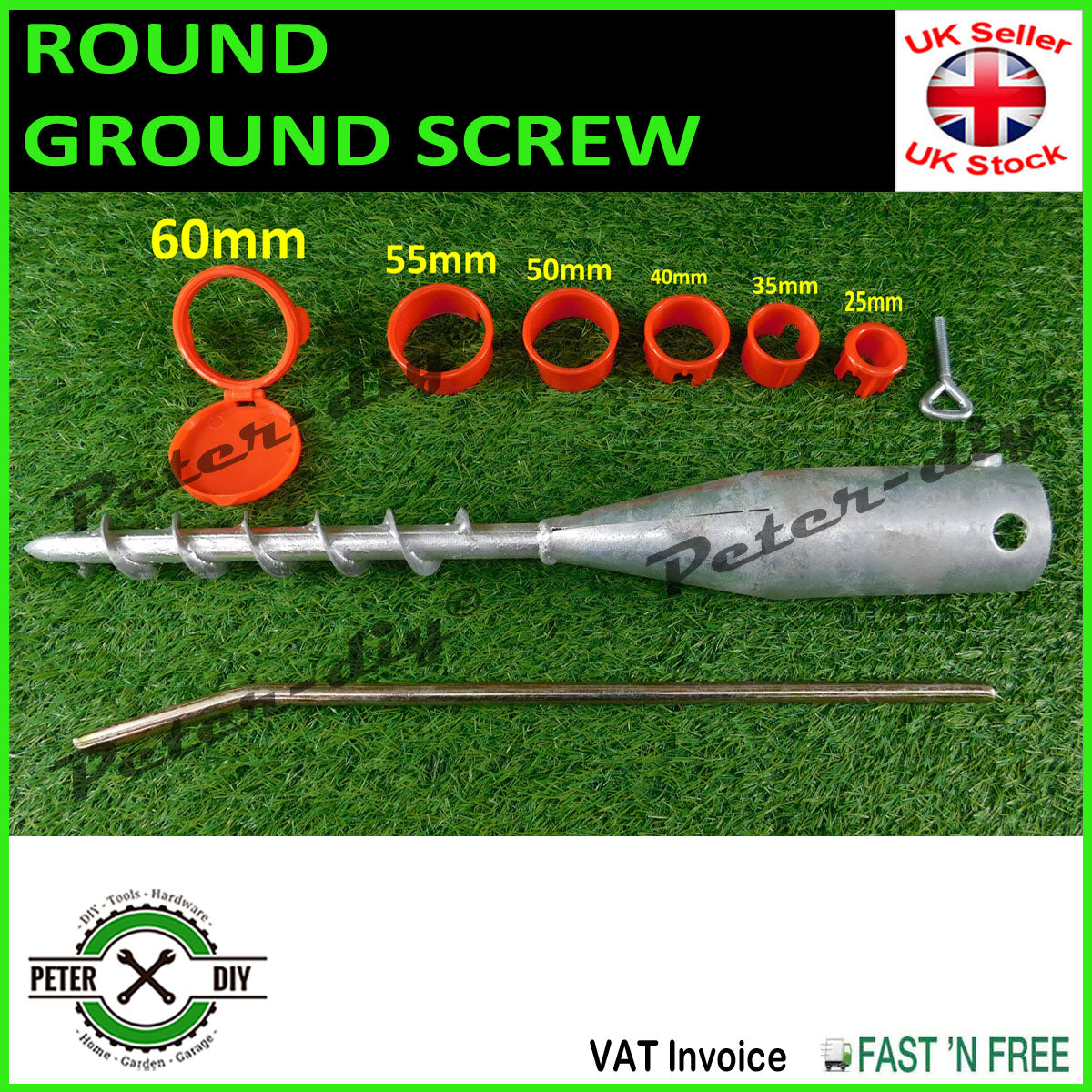FENCE POST PARASOL Spike Support GROUND SCREW Holder Round Universal 25 - 65mm