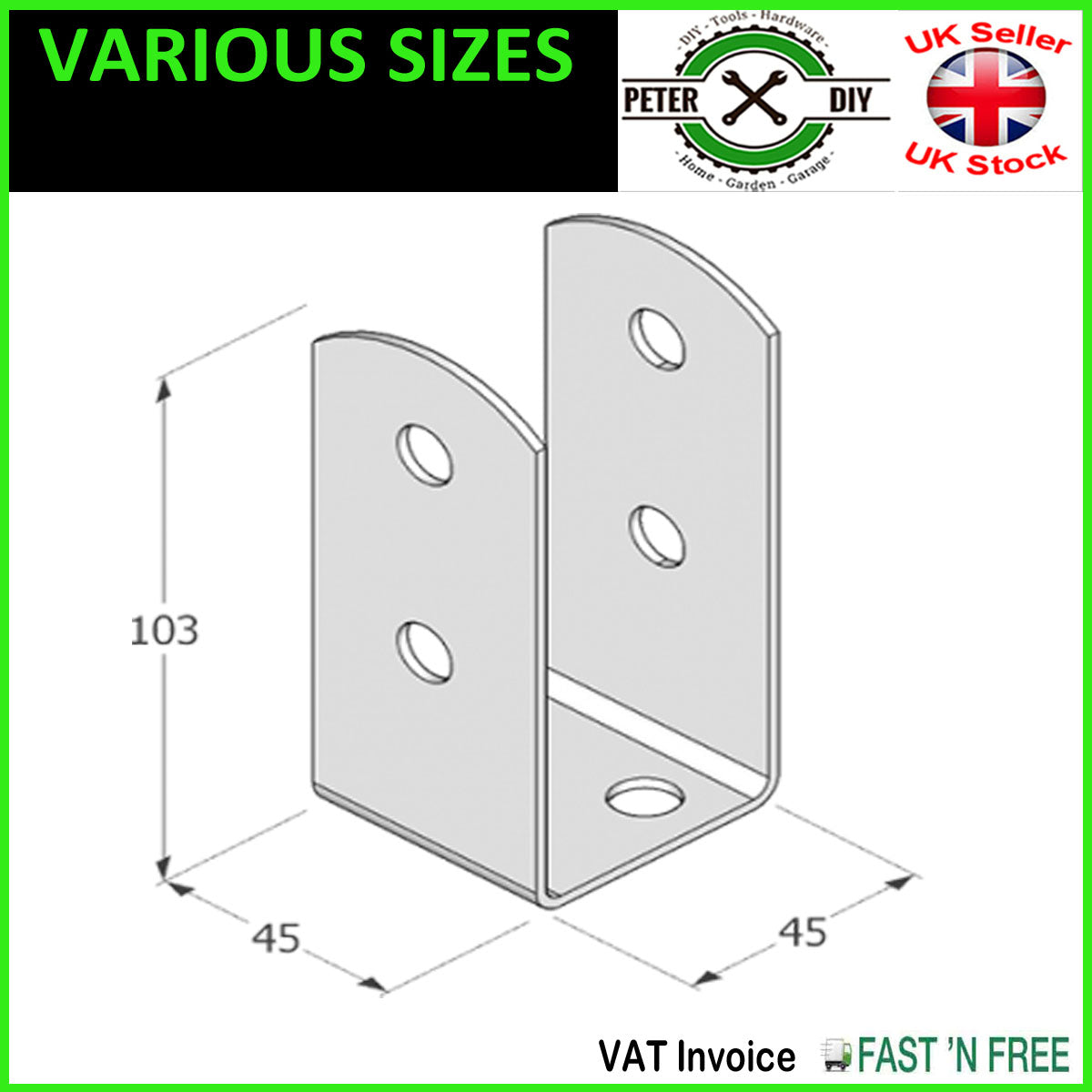 BLACK Bolt Down BASE POST SUPPORT Fence Foot Base Brackets PERGOLA 45-101 mm
