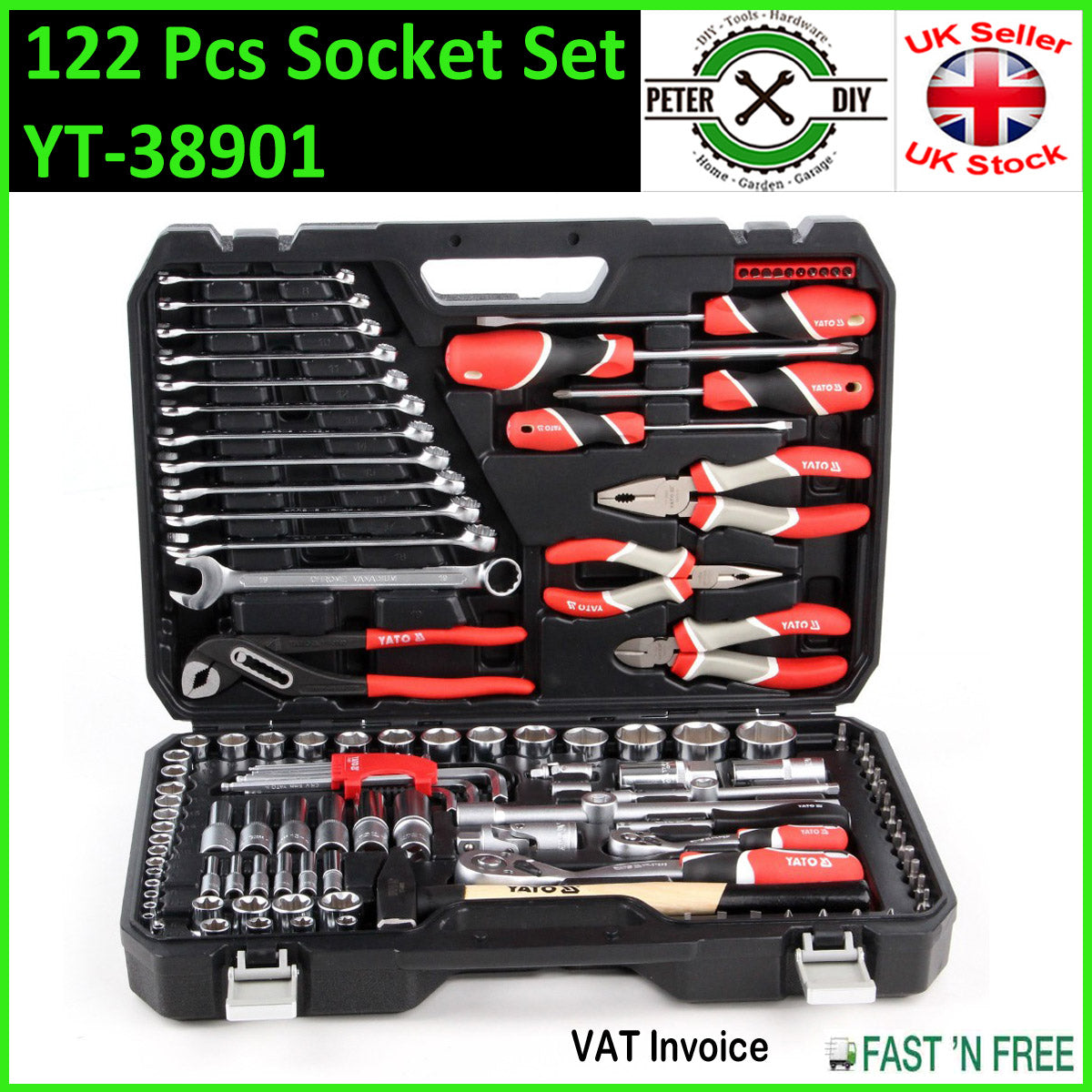 SOCKET SET RATCHET Yato Professional 122 pcs Set 1/2 1/4 Tools Toolbox YT-38901