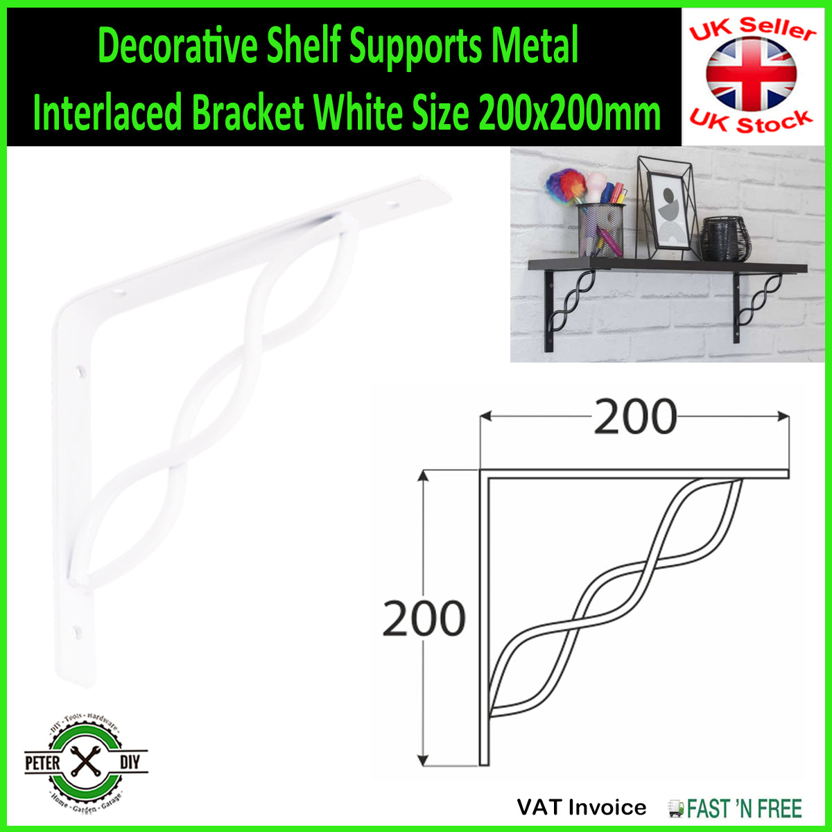 Decorative Shelf Supports Metal Interlaced Bracket White 2 Sizes