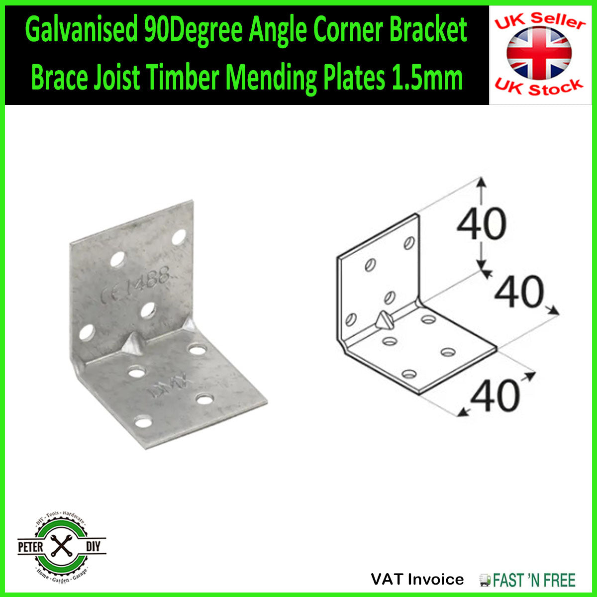 Galvanised 90Degree Angle Corner Bracket Brace Joist Timber Mending Plates 1.5mm