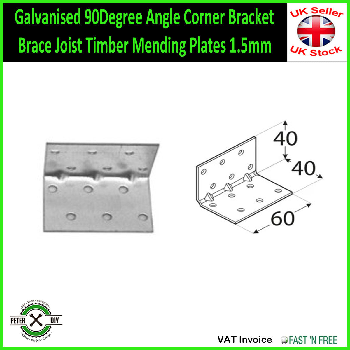 Galvanised 90Degree Angle Corner Bracket Brace Joist Timber Mending Plates 1.5mm