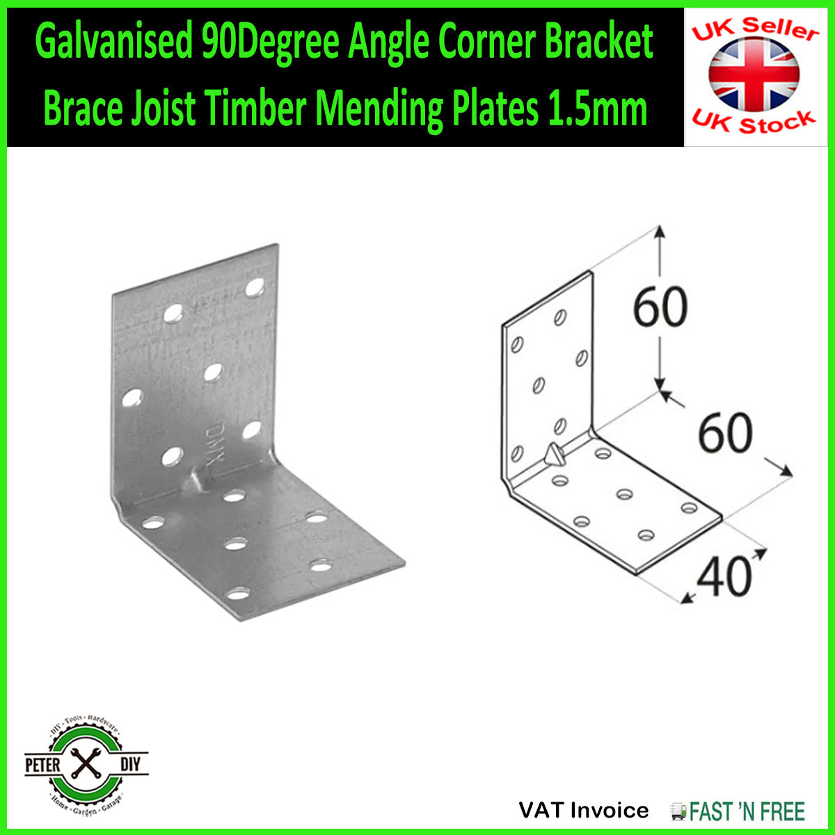 Galvanised 90Degree Angle Corner Bracket Brace Joist Timber Mending Plates 1.5mm