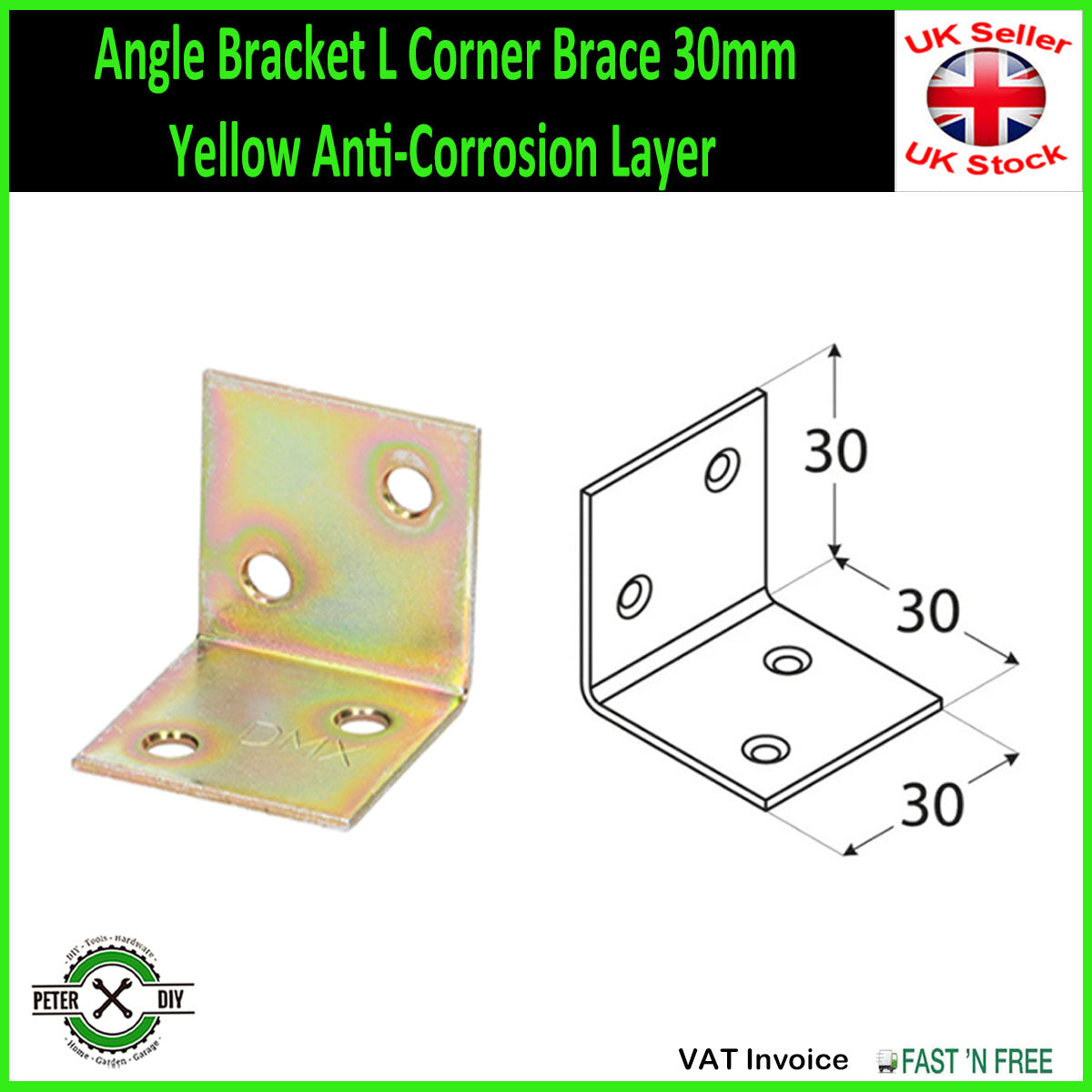 Angle Bracket L Corner Brace 30/40/60 mm Yellow Anti-Corrosion Layer