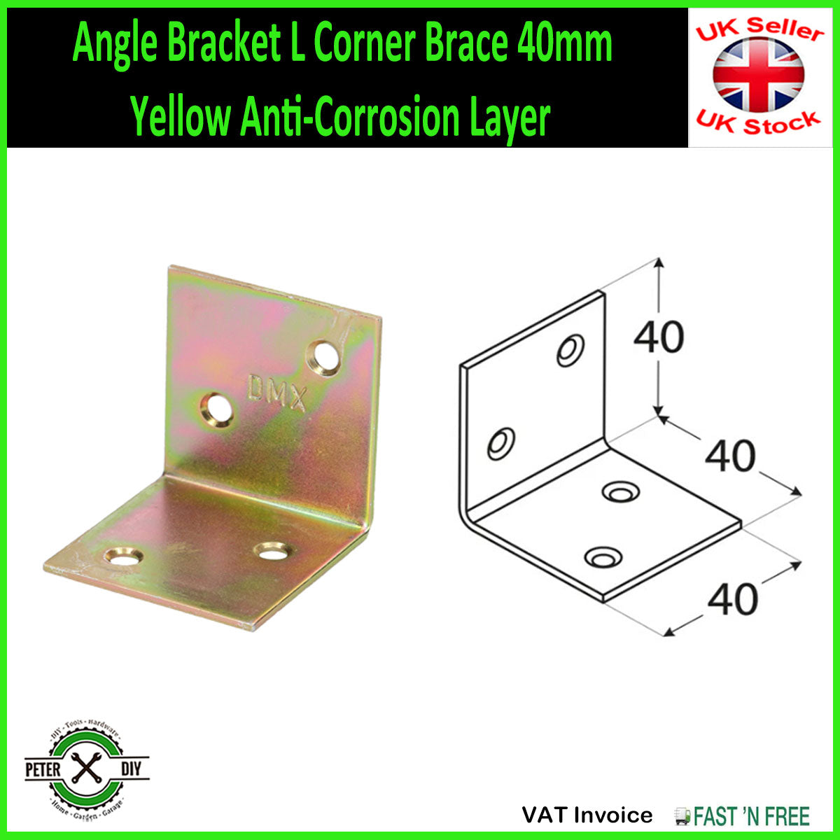 Angle Bracket L Corner Brace 30/40/60 mm Yellow Anti-Corrosion Layer