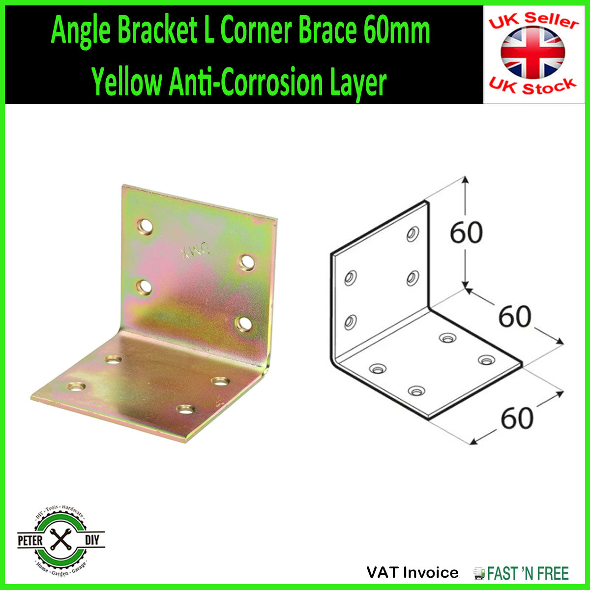 Angle Bracket L Corner Brace 30/40/60 mm Yellow Anti-Corrosion Layer