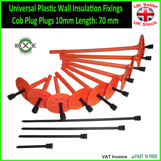 Universal Plastic Wall Insulation Fixings Cob Plug Plugs 10mm Length: 70-260mm