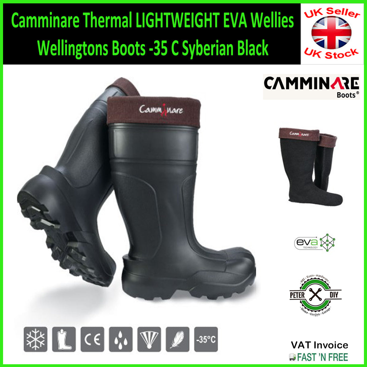 Camminare Thermal LIGHTWEIGHT EVA Wellies Wellingtons Boots -35 C Syberian Black