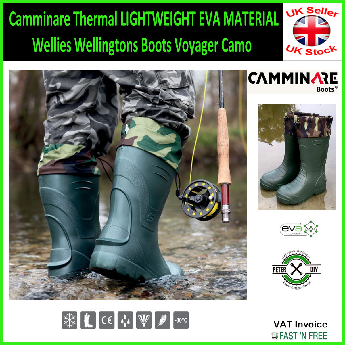 Camminare Thermal LIGHTWEIGHT EVA MATERIAL Wellies Wellingtons Boots Voyager Camo