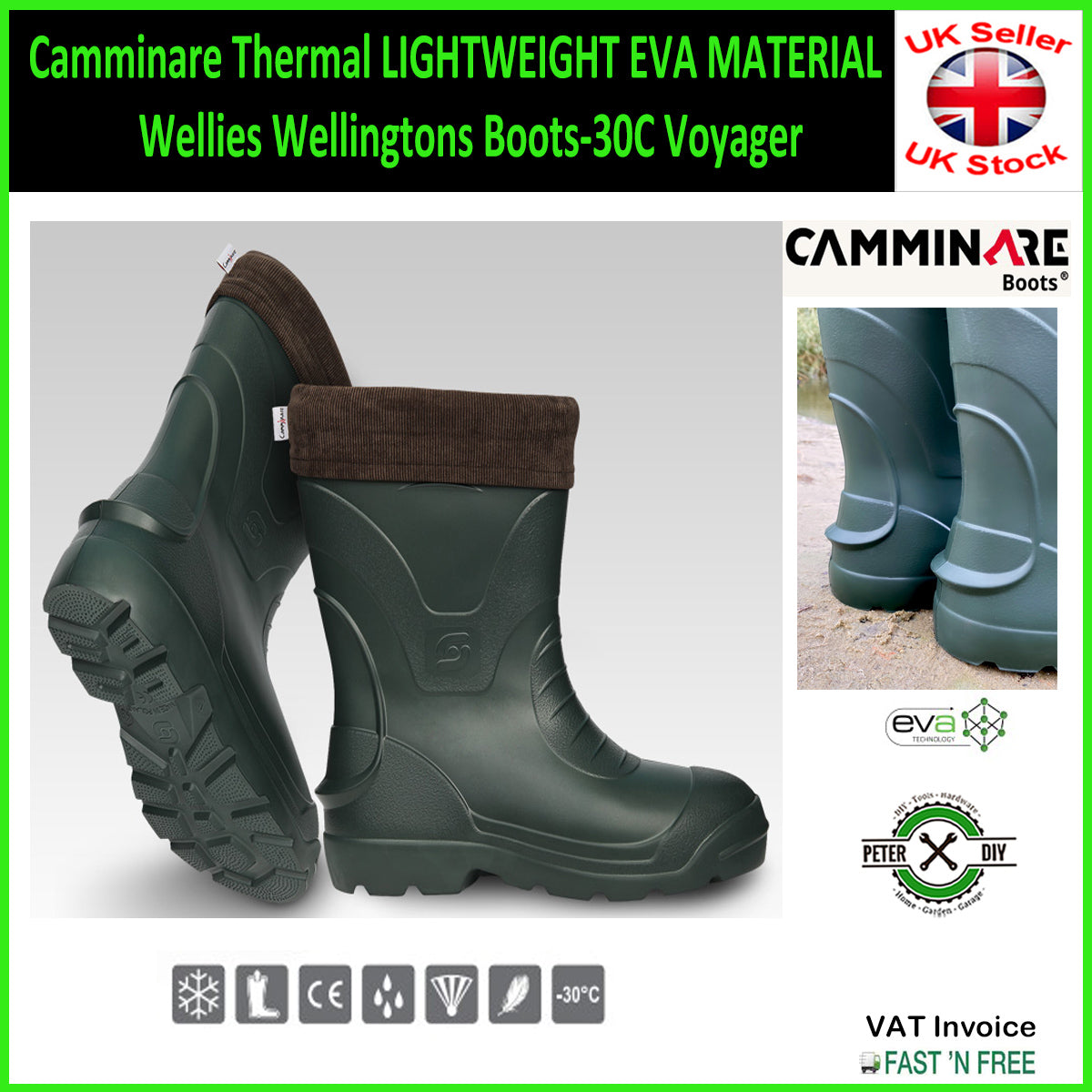 Camminare Thermal LIGHTWEIGHT EVA MATERIAL Wellies Wellingtons Boots-30C Voyager