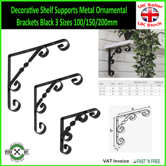 Decorative Shelf Supports Metal Ornamental Brackets Black 3 Sizes