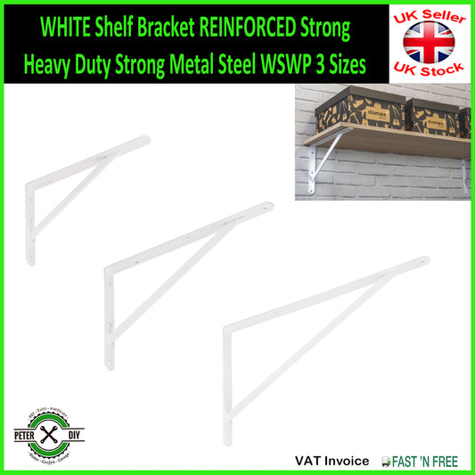 WHITE Shelf Bracket REINFORCED Strong Heavy Duty Strong Metal Steel 3 Sizes