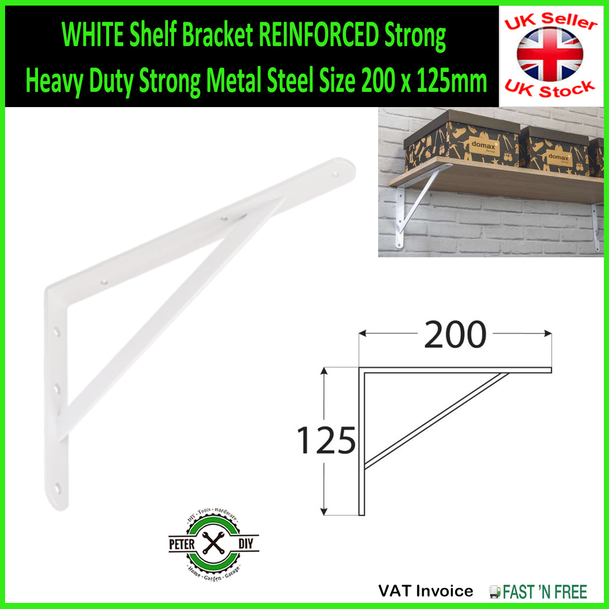 WHITE Shelf Bracket REINFORCED Strong Heavy Duty Strong Metal Steel 3 Sizes