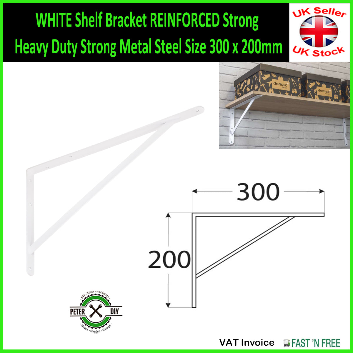WHITE Shelf Bracket REINFORCED Strong Heavy Duty Strong Metal Steel 3 Sizes