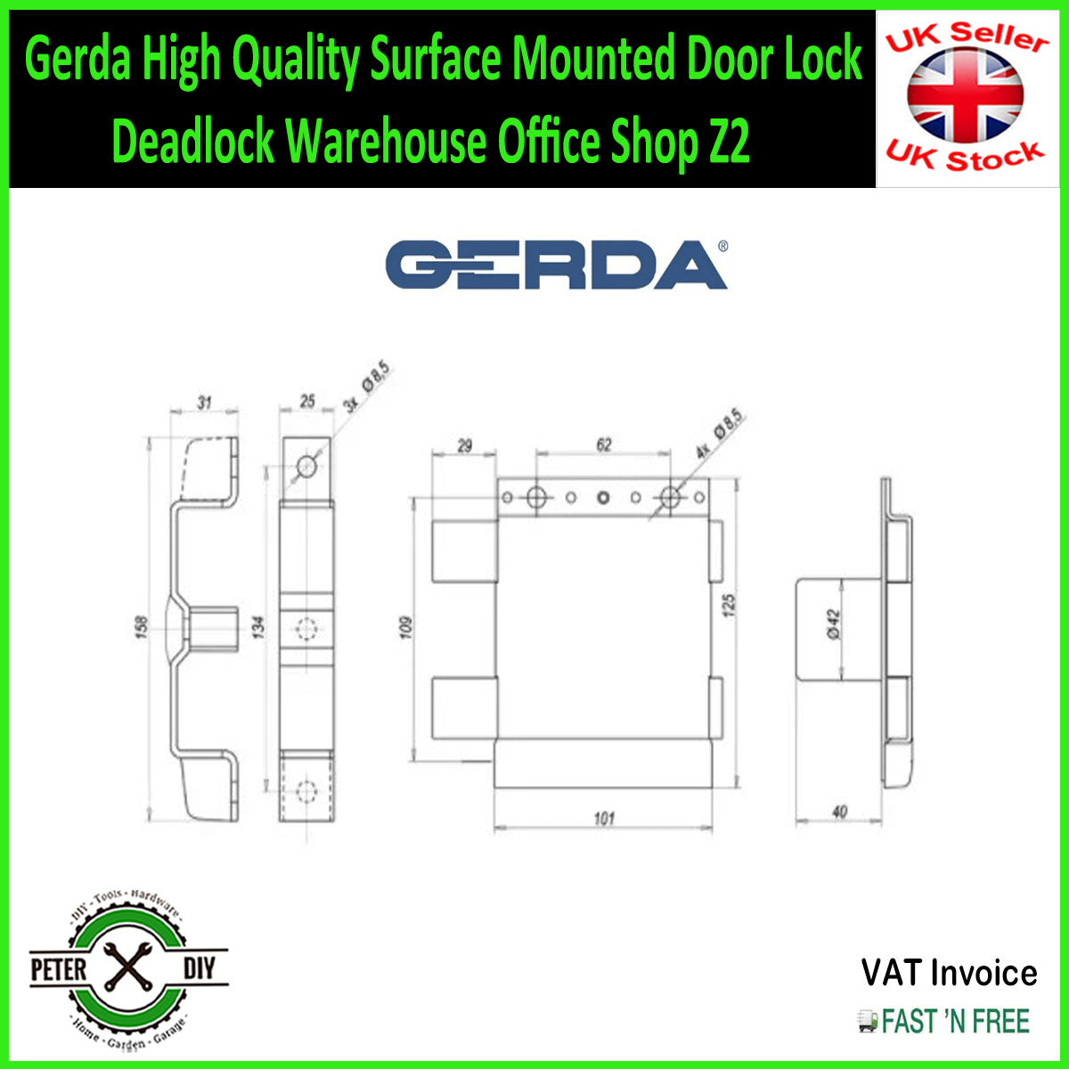 Gerda High Quality Surface Mounted Door Lock Deadlock Warehouse Office Shop Z2