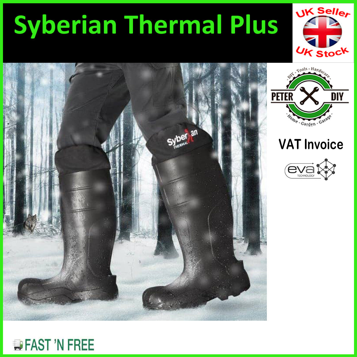 WELLINGTON BOOTS Wellies -70C Thermal LIGHTWEIGHT EVA Camminare Syberian Black