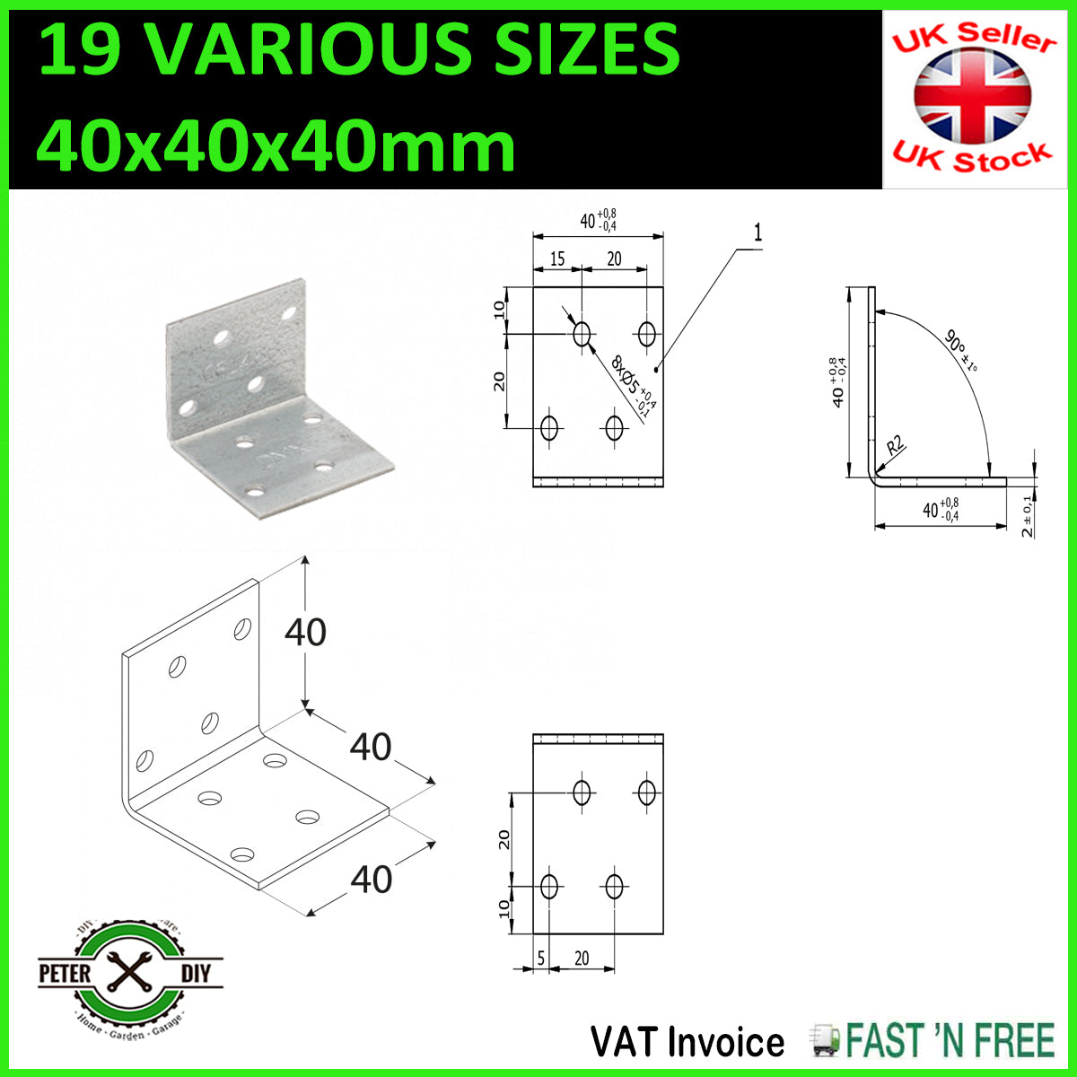 Galvanised Corner Brace 90 Degree Angle Bracket Joist Timber Mending Plates T2mm