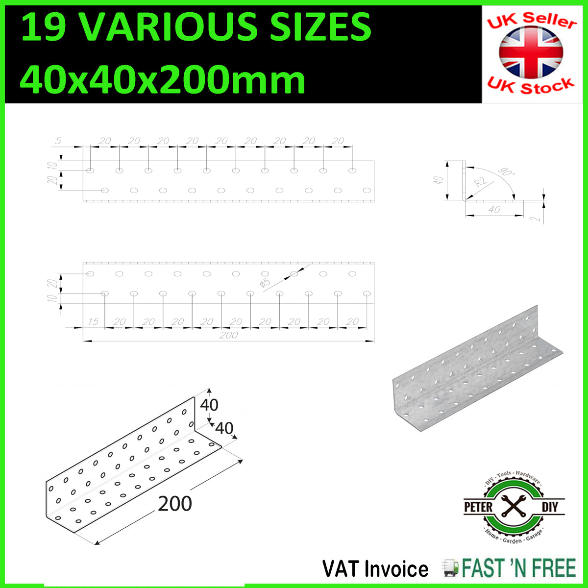 Galvanised Corner Brace 90 Degree Angle Bracket Joist Timber Mending Plates T2mm