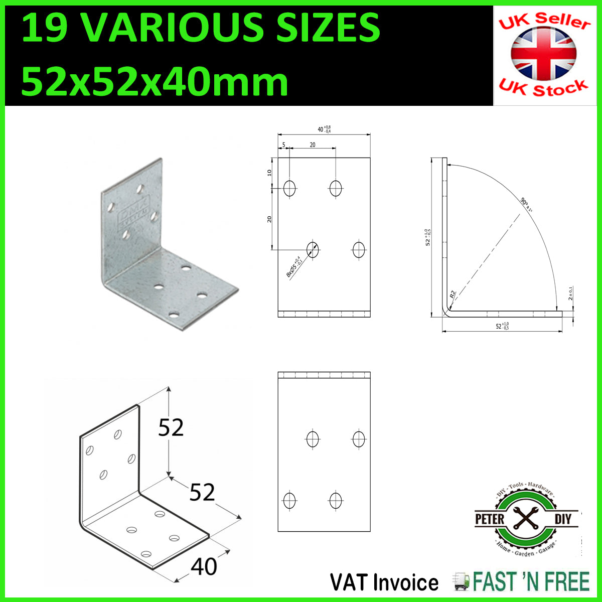 Galvanised Corner Brace 90 Degree Angle Bracket Joist Timber Mending Plates T2mm