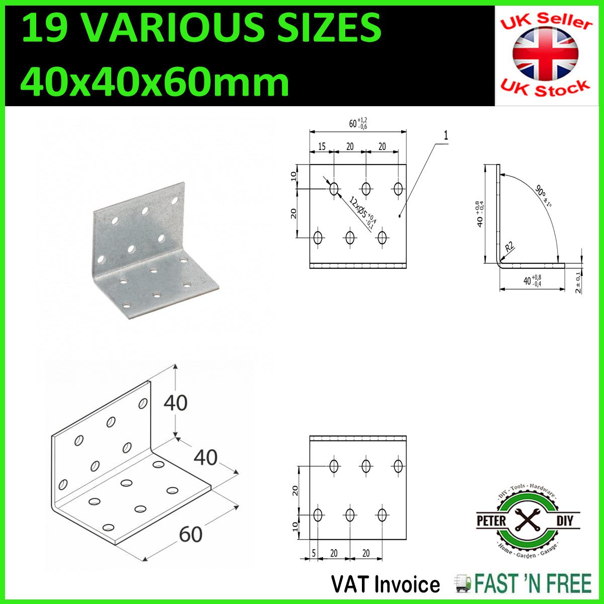 Galvanised Corner Brace 90 Degree Angle Bracket Joist Timber Mending Plates T2mm