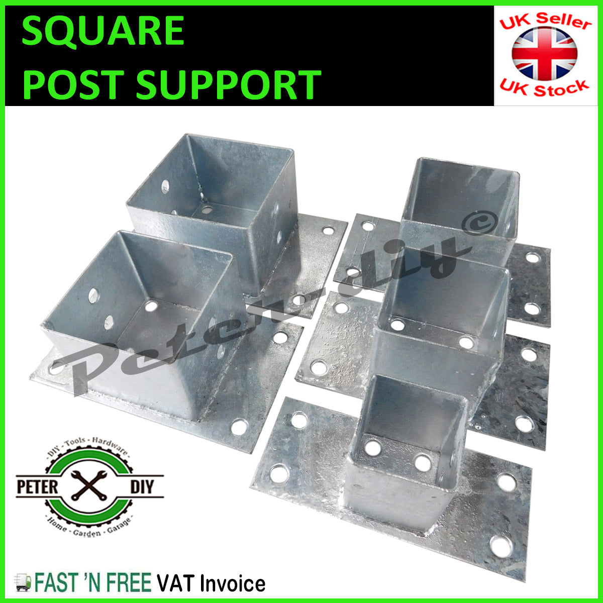 POST SUPPORT HOLDER Galvanised Bolt Down SQUARE Pergola Fence Foot Base 51-101mm