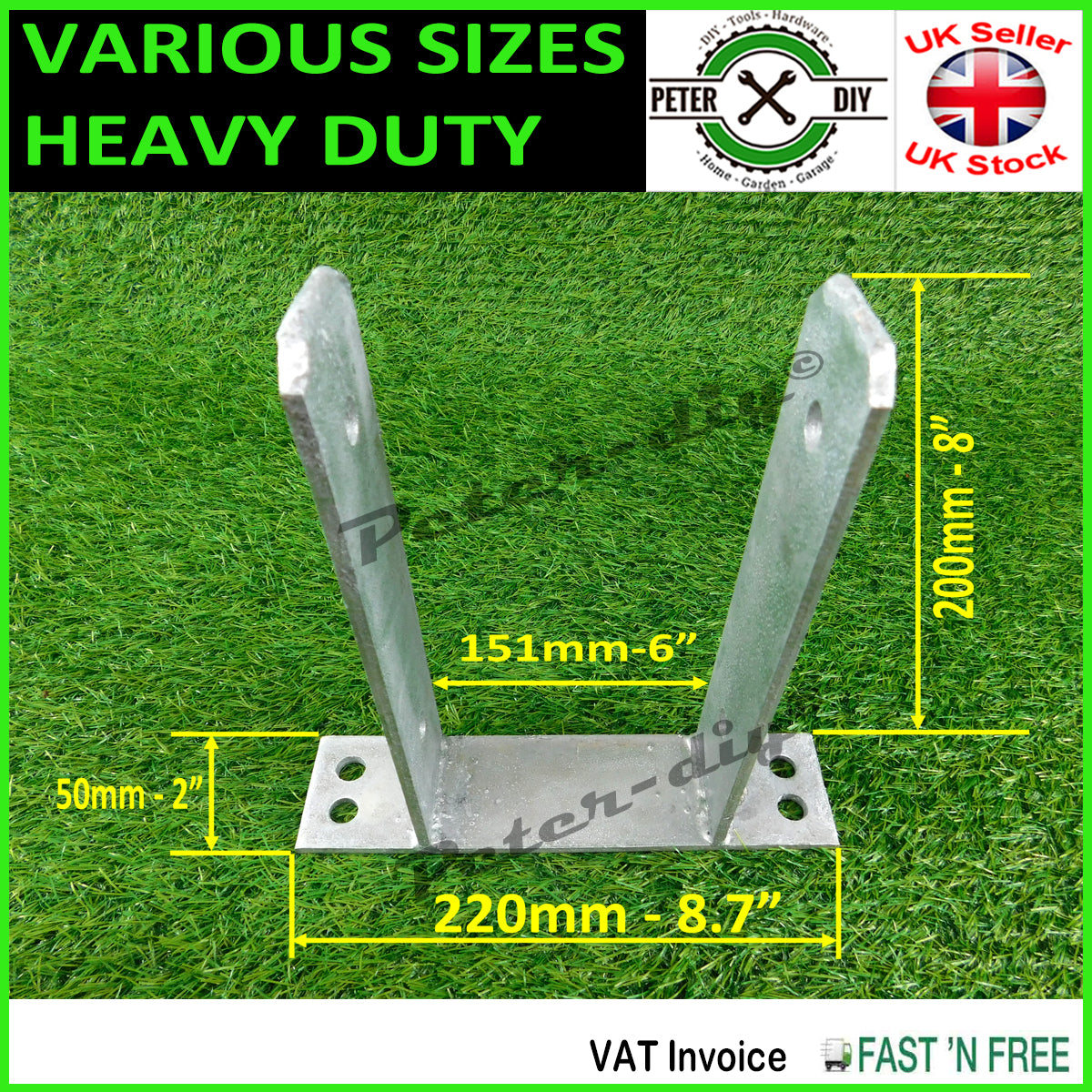 PERGOLA POST SUPPORT Heavy Duty Galvanised ("TT" Type) Foot Shoe Fence Bolt Down