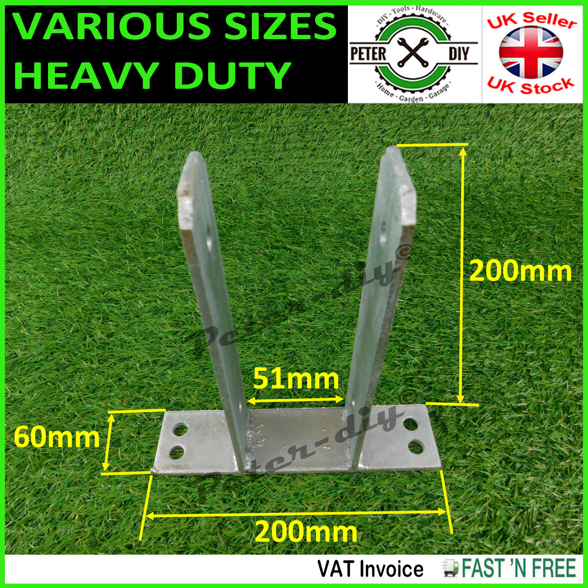 PERGOLA POST SUPPORT Heavy Duty Galvanised ("TT" Type) Foot Shoe Fence Bolt Down