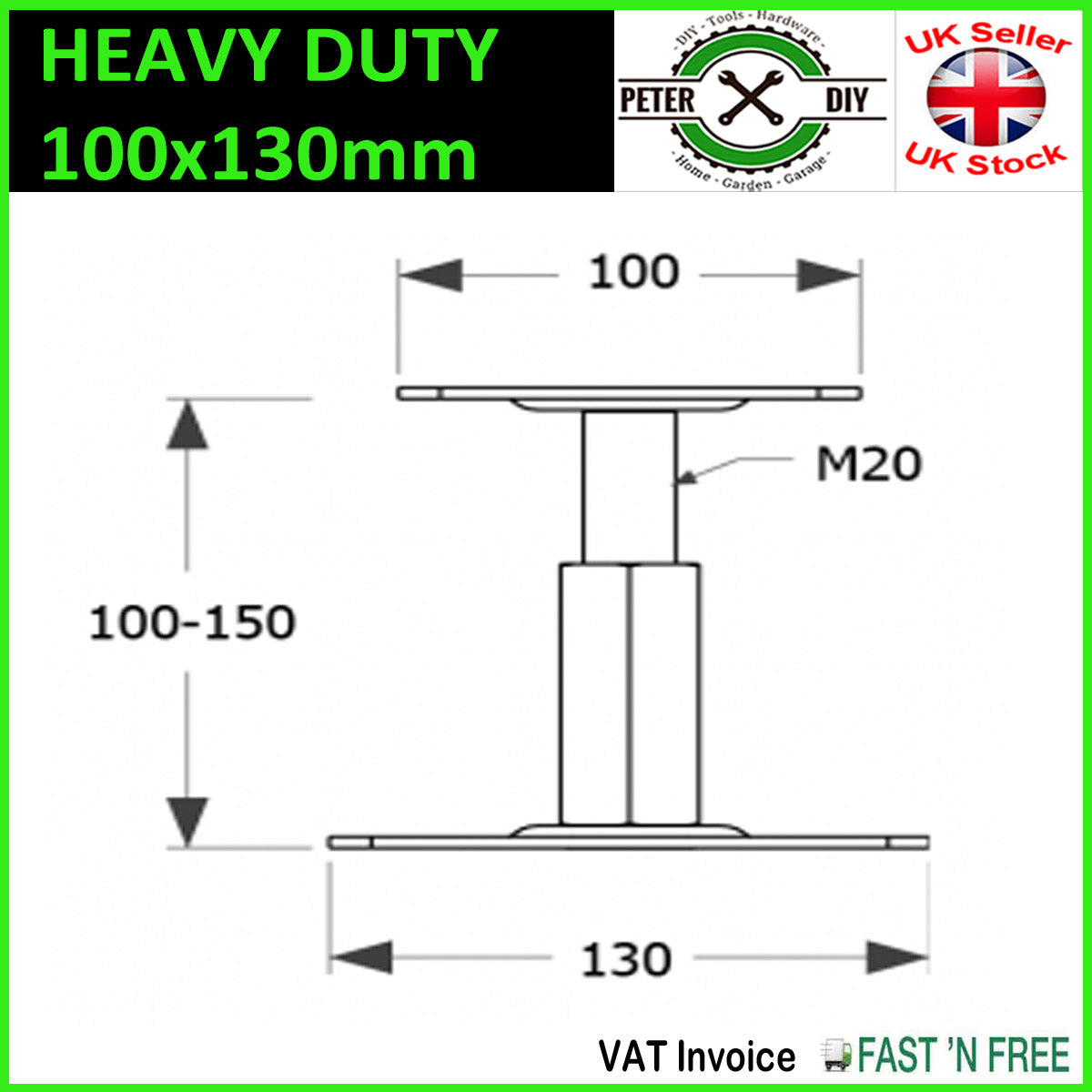 PERGOLA Post Support BOLT DOWN Heavy Duty Galvanised Fence Foot Anchor 100-130mm