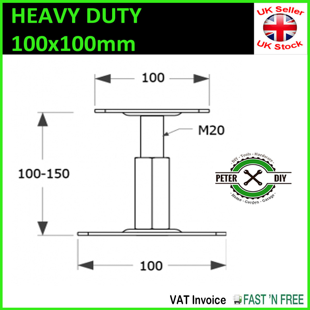 PERGOLA Post Support BOLT DOWN Heavy Duty Galvanised Fence Foot Anchor 100-130mm