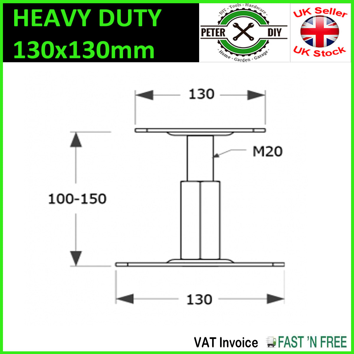 PERGOLA Post Support BOLT DOWN Heavy Duty Galvanised Fence Foot Anchor 100-130mm