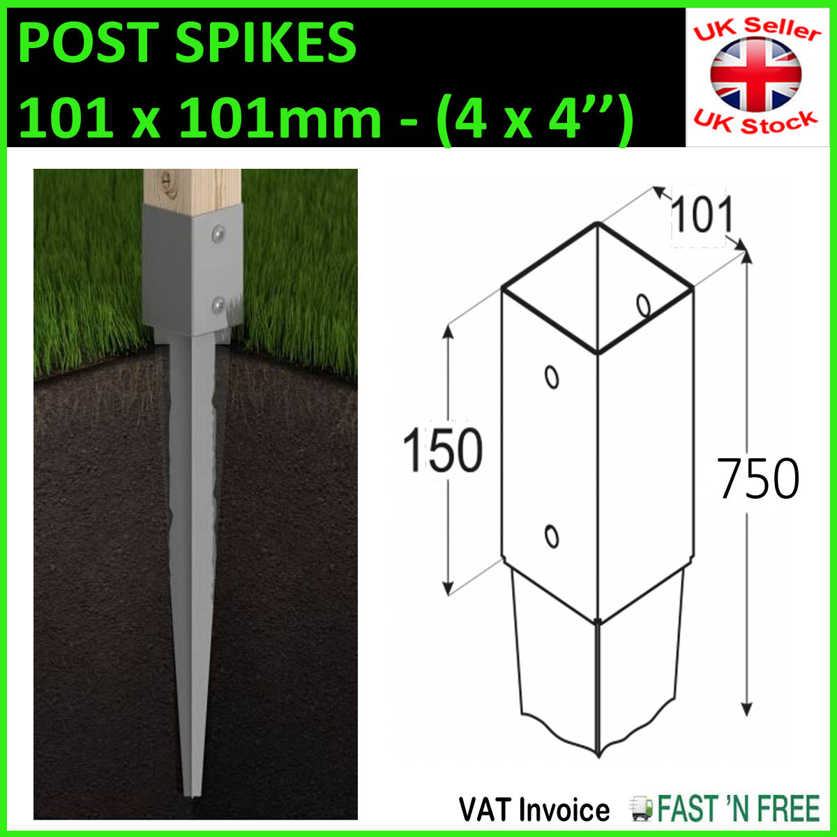 GROUND SPIKE Heavy Duty Galvanised Drive-in PERGOLA Post Anchor Support Stakes