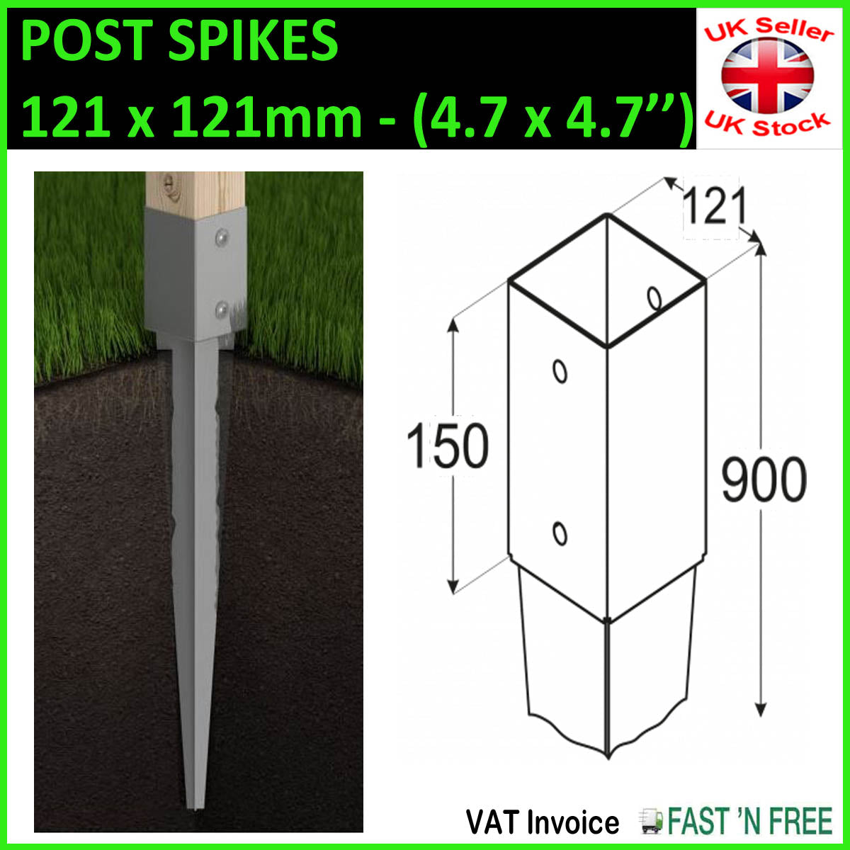 GROUND SPIKE Heavy Duty Galvanised Drive-in PERGOLA Post Anchor Support Stakes