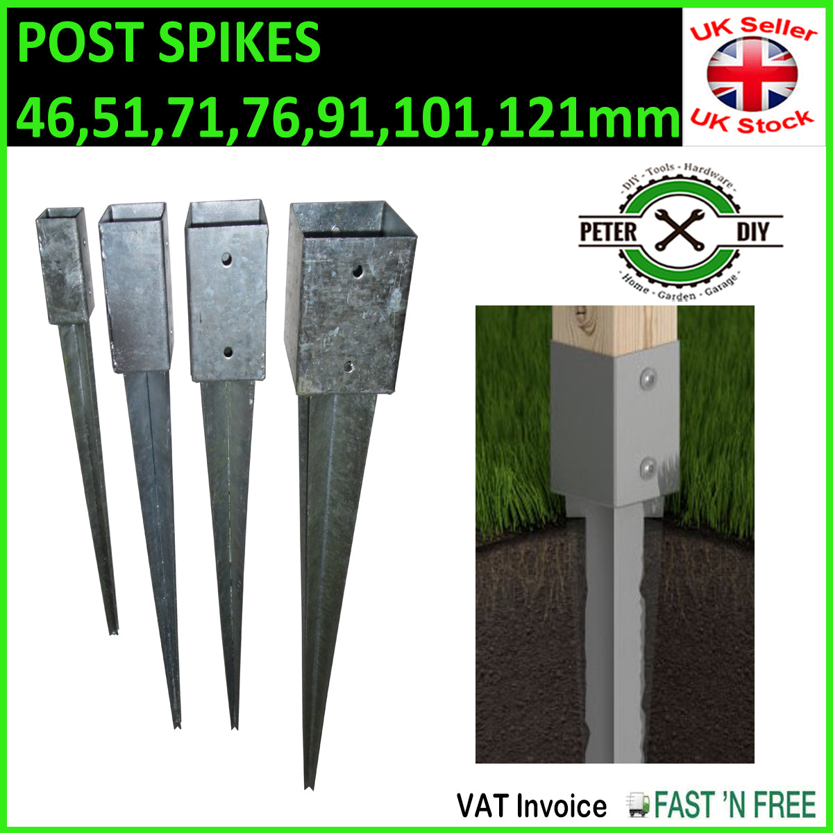 GROUND SPIKE Heavy Duty Galvanised Drive-in PERGOLA Post Anchor Support Stakes