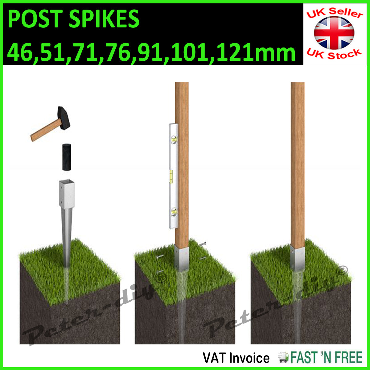 GROUND SPIKE Heavy Duty Galvanised Drive-in PERGOLA Post Anchor Support Stakes