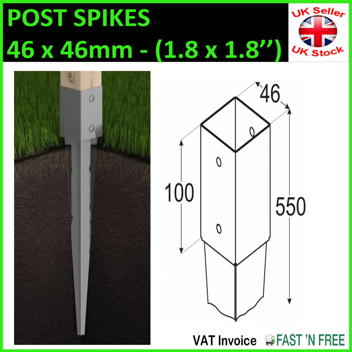 GROUND SPIKE Heavy Duty Galvanised Drive-in PERGOLA Post Anchor Support Stakes