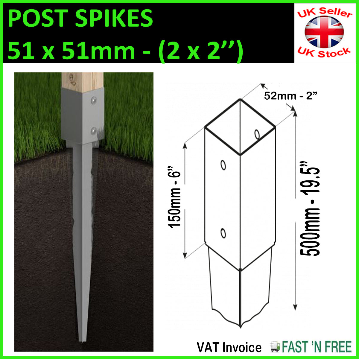 GROUND SPIKE Heavy Duty Galvanised Drive-in PERGOLA Post Anchor Support Stakes