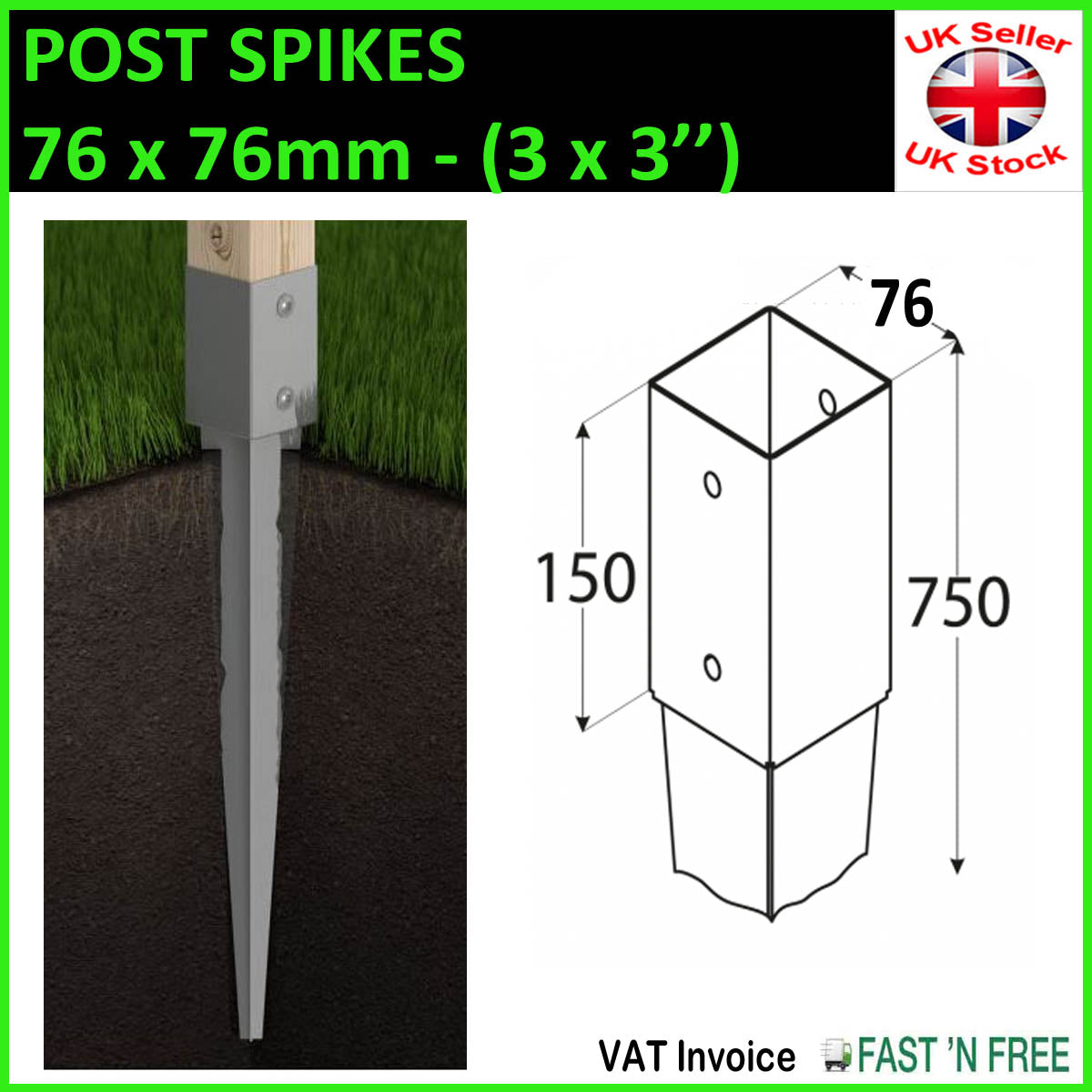 GROUND SPIKE Heavy Duty Galvanised Drive-in PERGOLA Post Anchor Support Stakes